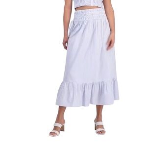 NWT White and Blue Seersucker Maxi Skirt 100%Cotton Size XL